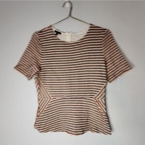Talbots Stripe Peplum Top Short Sleeve Pink White Blue Size Medium Petite